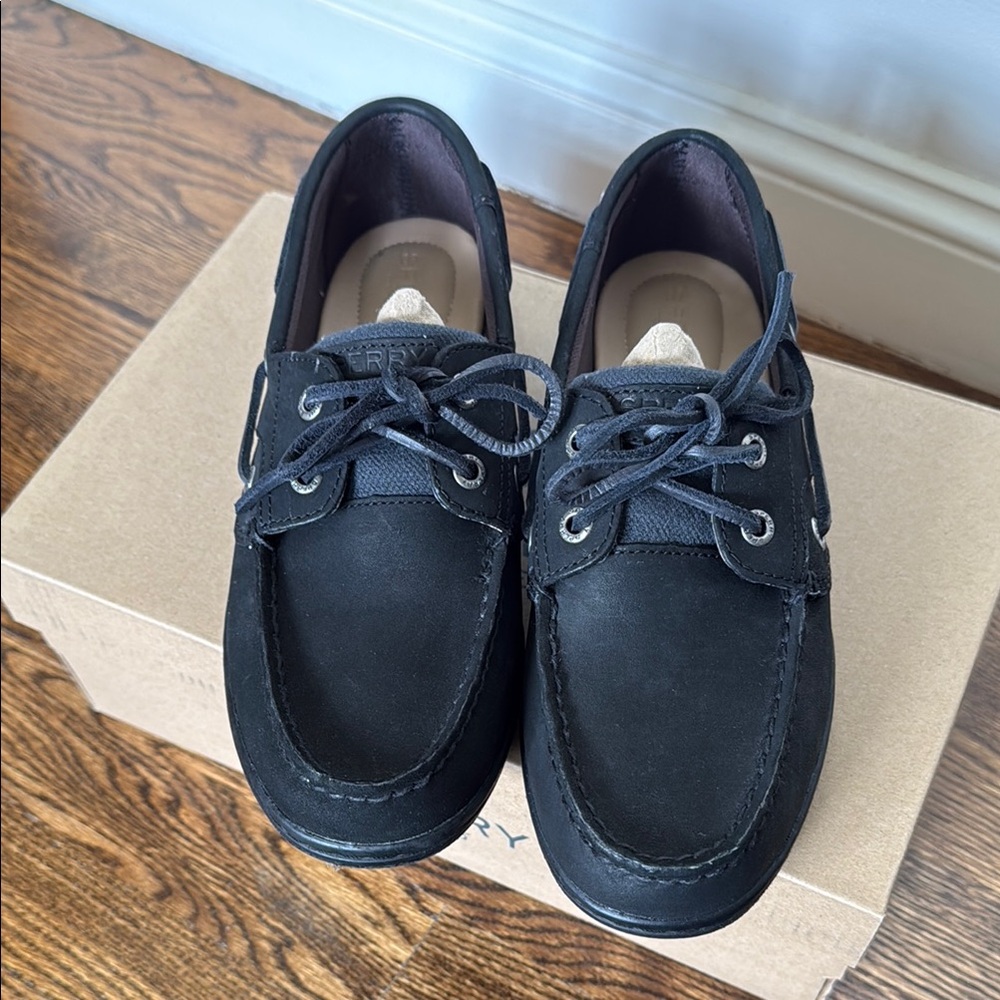 Sperry Black Dress Shoes Moc-Toe Leather